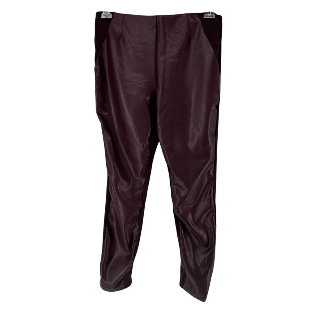 Ellen Tracy Faux Leather Pants Burgundy Size M Skinny Ponte Knit Stretch Hi Rise